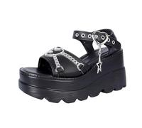 Womens Platform Sandals Gothic High Heels Wedge Chunky Open Toe Heart Chain Star Charm Block Punk Summer Pumps Shoes for School Party Business Work Beach Date 3.74 IN(Black,4.5 UK)