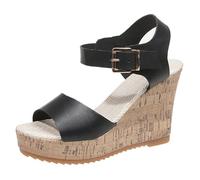 Women's Platform Sandals Ladies Summer New Thick Bottom Heel Large Size One Buckle Fish Mouth Womens Shoes Strap Women Comfy For Uk Sandal Walking Wide Foot Wedges Wedge Fit Black 5.5