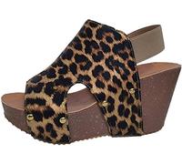 Womens Platform Sandals Open Toe Ankle Strap Platform Wedge Shoes Casual Trim Flatform Plus Size Fish Mouth Handmade Retro Wedge Sandals,Leopard,39