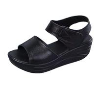 Women's Platform Sandals Open Toe Causal Lightweight Comfy Adjustable Ankle Backstrap Orthotic Cushion Shoes Flat Thong Sandal Ladies Wide Fit Walking Womens Summer Women Slingback Black 6