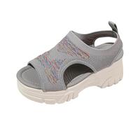 Women's Platform Sandals, Open Toe, Cut Out Sides, Chunky Notched Sole | Open Toe Slip-On | Summer Beach Walking City Vacation, 01 Grey, 6 UK