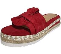Womens Platform Sandals Summer Fashion Ladies Bow Tie Flats Rome Casual Basic Slipper,Red,US8/EU40