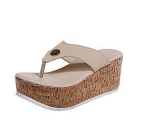 Women's Platform Sandals, Toe Separator Sandals with Wedge Heel Slippers, Breathable Sandals, Comfortable Slippers, Beach Slider, Fashion Toe Sandals, Solid Sole, Mules, Flat Platform Sandals, beige