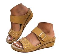 Women's Platform Sandals with Adjustable Buckle, Olive Green, Yellow, Light Brown Shoes Women's Pumps 41, yellow, 4 UK