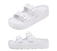 Womens Platform Sandals with Arch Support, Adjustable Buckle Beach Sandal Woman Comfort Lightweight Ultra Cushion EVA Slides, Double Buckle-white, 7 UK
