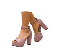 Women's Platform Sandals with Block Heel, Summer Catwalk Sandals with Straps, Airy Toe Free Shoes for Everyday Holiday, pink, 9 UK