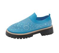 Womens Platform Shoes Rhinestones Walking Shoes Chunky Heels Shoe Knitted Mesh Shoe Breathable Trainers Slip On Trainer Non Slip Sneakers Wide Fit Sneaker Comfy Barefoot Casual Trainers Sky Blue