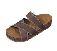 Womens Platform Slides Distressed Criss Cross Strap Wedge Sandals Ribbed Thick Sole Slip On Casual Summer Open Toe Mules Coffee