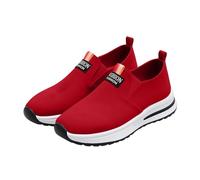 Women's Platform Slip-on Sneakers, Casual Trainers with High-Top Heel and Branded Pull Tabs, Lightweight Cushioning for Comfortable Daily Wear Red