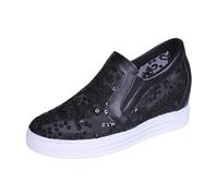 Women's Platform Sneakers Slip on Wedge Shoes Lace Sequins Mesh Loafers Flower Embroidered Walking Shoes Comfortable Lightweight Wedges Black