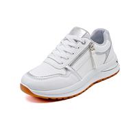 Women's Platform Sneakers with Side Zipper and Adjustable Lace-Up Front | Textured panel upper, metallic trim, rounded closed toe, low collar, lightweight construction, daily walking and commuting