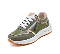 Women's Platform Sneakers with Side Zipper and Adjustable Lace-Up Front | Textured panel upper, metallic trim, rounded closed toe, low collar, lightweight construction, daily walking and commuting