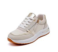Women's Platform Sneakers with Side Zipper and Adjustable Lace-Up Front | Textured panel upper, metallic trim, rounded closed toe, low collar, lightweight construction, daily walking and commuting