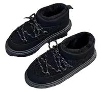 Women's Platform Snow Ankle Boots Round Toe Non-Slip Crossing Strap Warm Slip On Boot Winter Shoes,Black,37