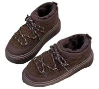 Women's Platform Snow Ankle Boots Round Toe Non-Slip Crossing Strap Warm Slip On Boot Winter Shoes,Brown,37