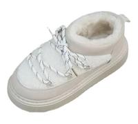 Women's Platform Snow Ankle Boots Round Toe Non-Slip Crossing Strap Warm Slip On Boot Winter Shoes,White,38