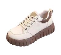 Women's Platform Trainers Chunky Patchwork Trainers Comfortable Lace-Up Shoes with Leather Upper Increase Height Sports Shoes Lightweight Elevate Shoes Thick Bottom Tennis Shoes, khaki, 36 EU