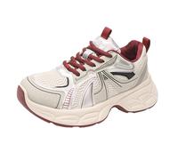 Womens Platform Trainers, Chunky Trainers for Women Fashion Walking Sneakers with Soft Thick Sole Comfortable Lace Up Wedge Sneakers Non Slip Workout Sport Work Casual Tennis Shoes Idea Footwear Red