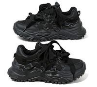 Womens Platform Trainers Lightweight Chunky Casual Walking Shoes | PU and breathable mesh upper with thick sole. Y2K shoes style for daily wear and retro color block sneakers design.