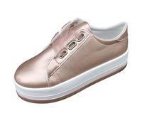 Women's Platform Trainers with Satin Ribbon Laces, Faux Leather Upper, Chunky Anti-Slip Sole, Lightweight Comfort Walking Sneakers, Casual Lace-Up Flats for Ladies Rose Gold
