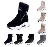Women's Platform Wedge Ankle Winter Boot Chunky Warm Fur Lined Snow Boots with Double Side Zip Slip-On Cozy Outdoor Short Booties Fuzzy Faux Fur Calf Thermal Boots Footwear UK 6 Clearance #D0_Black