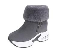 Women's Platform Wedge Ankle Winter Boot Chunky Warm Fur Lined Snow Boots with Double Side Zip Slip-On Cozy Outdoor Short Booties Fuzzy Faux Fur Calf Thermal Boots Footwear UK 5.5 Clearance #B0_Grey