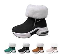 Women's Platform Wedge Ankle Winter Boot Chunky Warm Fur Lined Snow Boots with Double Side Zip Slip-On Cozy Outdoor Short Booties Fuzzy Faux Fur Calf Thermal Boots Footwear UK 7.5 Clearance #A0_Black