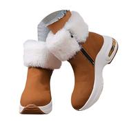 Women's Platform Wedge Ankle Winter Boot Chunky Warm Fur Lined Snow Boots with Double Side Zip Slip-On Cozy Outdoor Short Booties Fuzzy Faux Fur Calf Thermal Boots Footwear UK 7 Clearance #A0_Brown