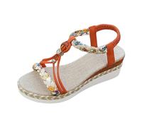 Women's Platform Wedge Heel Espadrille Rhinestone Casual Boho Beach Sandals, K Orange, 10 UK