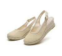 Women's Platform Wedge Sandals 2026 Canvas Wide Width Sandal Comfortable Round Toe Breathable Slip On Womens Sandal Casual Summer Vacation Walking Shoes (Beige,5)