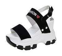 Women's Platform Wedge Sandals Ankle Strap Wedges Slope Heeled Sandals For Women Thick Sole With Raised Exposed Toe Slope Heeled High HeelsWomen Slippers White Wide Fit Woman Sandal (Black,6)