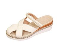 Womens Platform Wedge Sandals Arch Support Wedges Women's Pearl Espadrille Platform Sandals Open Toe Ankle Strap Comfortable Summer Shoes Black Sandal Arch Support Walking Sandal Size 9 (Beige, 5.5)