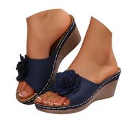 Women's Platform Wedge Sandals Comfy Wedges Shoes Women's Slide Sandals with 3D Flower Decor Open Toe Platform for Casual Summer Wear Light Blue for Womens Sandles Size (Blue,6.5)