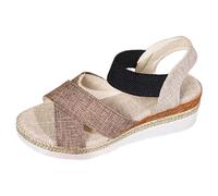 Womens Platform Wedge Sandals Criss Cross Elastic Strap Espadrilles Summer Open Toe Casual Slip On Beach Footwear Khaki
