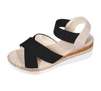 Womens Platform Wedge Sandals Criss Cross Elastic Strap Espadrilles Summer Open Toe Casual Slip On Beach Footwear Black