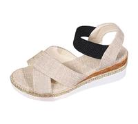 Womens Platform Wedge Sandals Criss Cross Elastic Strap Espadrilles Summer Open Toe Casual Slip On Beach Footwear White