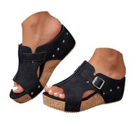 Women's Platform Wedge Sandals,Ladies Fashion Cork Open Toe Leather Wedges Heels Sandals 2026 Summer Dressy Orthopedic Casual Slip On Shoes (3,Black)