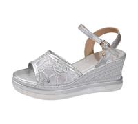 Women's Platform Wedge Sandals | Open Toe, Ankle Strap with Side Buckle, Openwork Mesh Insert on the Front, Wedge Heel, Thick Sole | City Going Out Spring Summer, 01 Silver, 4 UK