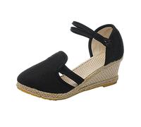 Womens Platform Wedge Sandals Slippers Heels Breathable Closed Round Toe Leisure Sandals Fashion Versatile Linen Shoes Platform Sandals Tie up Summer Beach Outdoor Walking Footwear