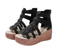 Women's Platform Wedge Sandals with Thick Sole Fish Mouth Open Toe Wedge Sandals Summer Medium Heel Sandals with Soft Foot Bed and Zip Outdoor Shoes Slip Sandals, black, 10 UK