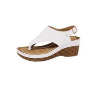 Women's Platform Wedge Slides Arch Support Orthopedic Thong Sandals Faux Leather Chunky Slingback Sliders Comfortable Soft Sole Thick Cushion Summer Walking Sandal for Beach Holiday White