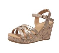 Women's Platform Wedges Leather Sandals for Women Fashion Spring And Summer Sandals Heel Thick Bottom High Heel Open Toe Breathable Buckle Solid Tan Wedges for Womens (Gold,5.5)