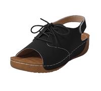 Women's Platform Wedges Shoes Closed Toe Sandals Women's Sandals Summer Adjustable Fish Mouth Thick Bottom One Foot Round Toe Open Beach Blue for With Heels (Black,5.5)