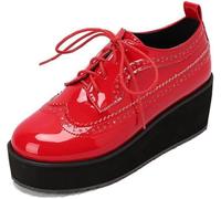 Women's Platform Wingtips Lace Up Oxford,Ladies Wedge Brogues Trendy Dressy Casual Comfortable Round Toe Cute Memory Foam Party Holiday Travel Going Out Everyday Shoe (Red,7)