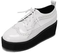 Women's Platform Wingtips Lace Up Oxford,Ladies Wedge Brogues Trendy Dressy Casual Comfortable Round Toe Cute Memory Foam Party Holiday Travel Going Out Everyday Shoe (White,10)