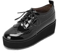 Women's Platform Wingtips Lace Up Oxford,Ladies Wedge Brogues Trendy Dressy Casual Comfortable Round Toe Cute Memory Foam Party Holiday Travel Going Out Everyday Shoe (Black,7)