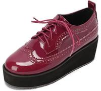 Women's Platform Wingtips Lace Up Oxford,Ladies Wedge Brogues Trendy Dressy Casual Comfortable Round Toe Cute Memory Foam Party Holiday Travel Going Out Everyday Shoe (Burgundy,7)