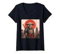 Womens Platypus Samurai Warrior Vintage Japanese Ukiyo-e Animal V-Neck T-Shirt