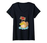 Women's Platypus with Heart Sign V-Neck T-Shirt