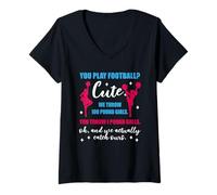 Women's Play Football Cheerleading Graphic Design V-Neck T-Shirt